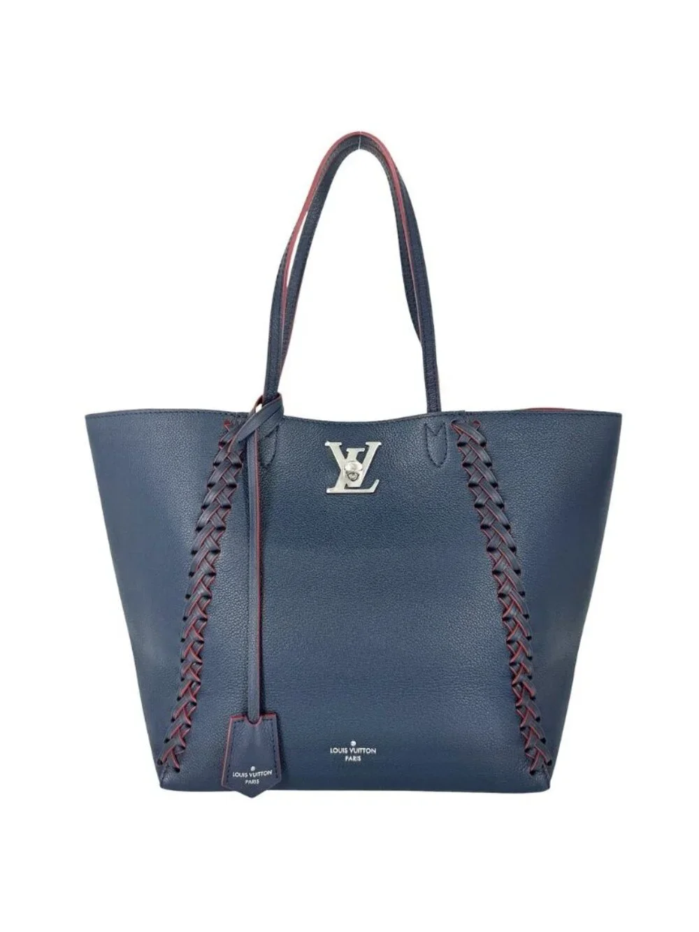 Louis Vuitton Tote Bag Lockme Cabas Marine Rouge Shoulder Leather Navy Red